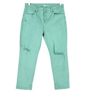 Old Navy Women's Boyfriend Mid-Rise Stretch Distressed Green Denim Jeans Size 10